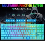 LexonElec Combinación de ratón y teclado inalámbrico para juegos, 87 teclas arcoíris retroiluminación LED batería recargable de 3800 mAh sensación mecánica ratón mudo impermeable RGB (azul) - Imagen 2