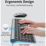 Combo de teclado y mouse inalámbricos, teclado delgado y delgado con receptor USB, clic silencioso, 2400 DPI, interruptor de tijera inalámbrico de tamaño completo, para laptop, PC, Windows, gris y - Imagen 4