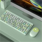 WINH Combinación de Teclado y Ratón, Diseño Retro de Teclas Redondas Combinación Inalámbrica de Teclado y Ratón Ahorro de Energía Automático para Escritorio (Verde) - Imagen 3