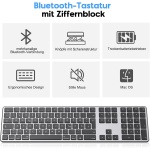 Teclado y ratón Bluetooth Mac, teclado y ratón inalámbricos OMOTON para Apple MacBook Pro/Air, iMac, iMac Pro, Mac Mini/Pro, batería AAA, tamaño completo, múltiples dispositivos, QWERTZ (negro) - Imagen 7