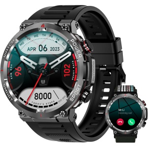 IOWODO W50 Reloj Inteligente Hombre Mujer,Smartwatch,1.39 TFT con Funciún Llamadas y Whatsapp Mensajes Bluetooth 5.0,para iOS Android Teléfono (Negro-1)