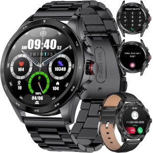 LIGE Reloj Inteligente Hombre Smartwatch Hombre con Llamada/Marcado Bluetooth Asistente Voz, Impermeable Reloj Deportivo con 2 Correas Monitor Sueño Pulsómetro Podómetro para iOS Android