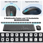 KOORUI Teclado y ratón inalámbricos, silencioso, teclado de ratón QWERTZ con 12 teclas de función de 2,4 GHz, juego de ratón para Windows, MacOS, Linux Negro - Imagen 2