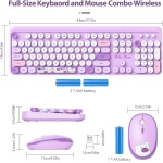 SOLIDEE combo de ratón y teclado inalámbricos,104 teclas teclado estilo máquina de escribir,2.4GHz Teclado de Máquina de Escribir de Teclas Redondas con Teclado Numérico(Americano QWERTY)(Bear Purple) - Imagen 2