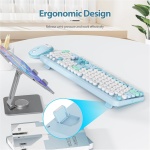 SOLIDEE combo de ratón y teclado inalámbricos,104 teclas teclado estilo máquina de escribir,2.4GHz Teclado de Máquina de Escribir de Teclas Redondas con Teclado Numérico(Americano QWERTY)(Bear Blue) - Imagen 7