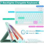 HaoHZ Funda Teclado Español (ñ) para iPad 8a Gen (2020) / 7a Gen (2019) 10,2 Pulgadas, Teclado Inalámbrico Desmontable con Portalápices, Teclado con Ratón Bluetooth,Verde,7 Color Backlit - Imagen 4