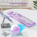 SOLIDEE combo de ratón y teclado inalámbricos,104 teclas teclado estilo máquina de escribir,2.4GHz Teclado de Máquina de Escribir de Teclas Redondas con Teclado Numérico(Americano QWERTY)(Bear Purple) - Imagen 7