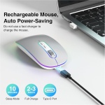 cimetech - Ratón Bluetooth Recargable, ratón inalámbrico, ratón silencioso de Dos Modos (Bluetooth 5.1 + USB 2.4G) 3 dpi para MacBook/Tablet/iPad/Ordenador Portátil/PC/Notebook - Plata - Imagen 3