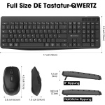 KOORUI Teclado y ratón, inalámbrico, recargable, silencioso, con diseño alemán QWERTZ con 12 teclas de función, teclado de 2,4 GHz, juego de ratón para Windows, MacOS, Linux, negro - Imagen 4