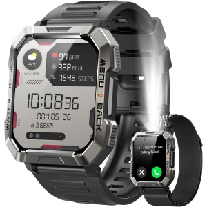 IOWODO Reloj Inteligente Hombre con Linterna, 2.01" HD Smartwatch Hombre con Llamadas Bluetooth/Brújula/Monitor de Sueño,900mAh Reloj Deportivo Hombre 100+ Modos Deportivos para iOS& Android (Negro)