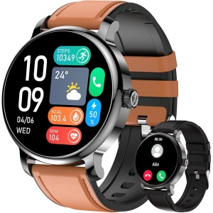 Reloj Inteligente Hombre, 1.43" AMOLED Smartwatch con Llamadas Bluetooth, 400mAh IP68 Impermeable, 123+ Modos Deporte, Smart Watch con Pulsómetro/SpO2/Monitor de Sueño para Android iOS(3 Correas)