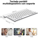 PINKCAT Teclado Inalámbrico, Teclado Bluetooth & 2.4G, Diseño QWERTY español Compacto con Teclas Multimedia para PC, portátil, Ordenador portátil, Windows (Plata) - Imagen 4