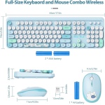 SOLIDEE combo de ratón y teclado inalámbricos,104 teclas teclado estilo máquina de escribir,2.4GHz Teclado de Máquina de Escribir de Teclas Redondas con Teclado Numérico(Americano QWERTY)(Bear Blue) - Imagen 2