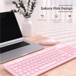 Mytrix Juego de ratón inalámbrico rosa, diseño alemán QWERTZ, llave redonda retro, receptor de 2.4 G tipo C/USB A, teclado silencioso, teclado combinado con teclado numérico para PC, Windows, Sakura - Imagen 2