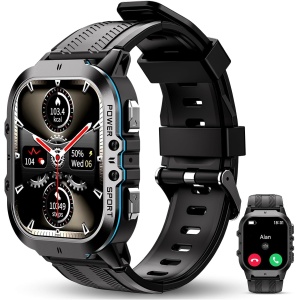 OUKITEL Reloj Inteligente Hombre BT20, 1,96" AMOLED Smartwatch Hombre con Llamadas Bluetooth, 5ATM Impermeable, Pulsómetro Presión Arterial Monito de Sueño 120+ Modos Deportivos para Android iOS