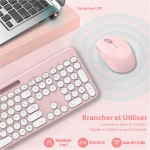 LeadsaiL - Teclado de ratón inalámbrico, diseño ergonómico con teclado de ratón de tamaño completo con soporte para teléfono, 2,4 GHz con receptor USB para PC, portátil, Windows, Mac AZERTY francés - Imagen 2