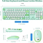 SOLIDEE Combo de ratón y Teclado inalámbricos,104 Teclas Teclado Estilo máquina de Escribir,2.4GHz Teclado de Máquina de Escribir de Teclas Redondas con Teclado Numérico(Americano QWERTY)(Bear Green) - Imagen 2