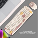 Ratón con Teclado Inalámbrico, 100 Teclas, Tamaño Completo, Redondo, Punk, Lindo Teclado de Color Caramelo, Ratón con Teclado Inalámbrico Colorido para Computadoras, PC, (Beige) - Imagen 3