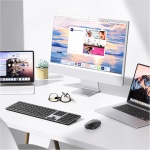 Teclado y ratón Bluetooth Mac, teclado y ratón inalámbricos OMOTON para Apple MacBook Pro/Air, iMac, iMac Pro, Mac Mini/Pro, batería AAA, tamaño completo, múltiples dispositivos, QWERTZ (negro) - Imagen 9