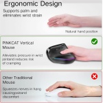 PINKCAT Raton Vertical, Raton Ergonomico Inalambrico, Recargable, con luz RGB, 6 Botones, prevención del síndrome del ratón - Negro - Imagen 3