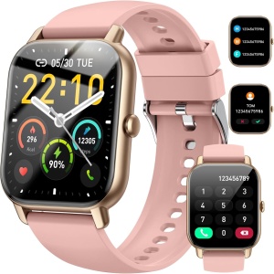 Reloj Inteligente Mujer, 1.85" Smartwatch Llamadas Bluetooth con Podómetro/Pulsómetro/Monitor de Sueño, 110+ Modos Deportivos Impermeable IP68 Pulsera Actividad para Android iOS, Oro Rosa