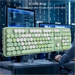 PUSOKEI Juego de ratón y Teclado Retro - Teclado de máquina de Escribir inalámbrico, Teclado Lindo de Escritorio, Combo de Teclado y ratón de 104 Teclas, tecla Redonda Retro(Verde) - Imagen 5