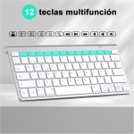 PINKCAT Teclado Inalámbrico, Teclado Bluetooth & 2.4G, Diseño QWERTY español Compacto con Teclas Multimedia para PC, portátil, Ordenador portátil, Windows (Plata) - Imagen 3