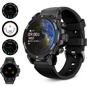 KSIX Explorer Reloj Inteligente Hombre Negro con Llamadas, Notificaciones, GPS, Pantalla Amoled 1,43'' Smartwatch Deportivo con Monitor de Salud, +100 Modos Deporte, Impermeable, para iOS Android