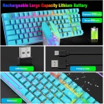 LexonElec Combinación de ratón y teclado inalámbrico para juegos, 87 teclas arcoíris retroiluminación LED batería recargable de 3800 mAh sensación mecánica ratón mudo impermeable RGB (azul) - Imagen 3