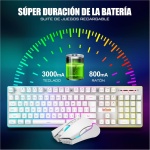 RedThunder K10 Teclado Gaming Mecánico Inalámbrico,Retroiluminación LED,Batería Recargable de 3800 mAh, Anti-ghosting+Ratón 7D 3200DPI,Disposición ES,para PC/PS5/Xbox-Blanco - Imagen 3