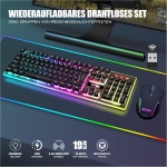 RedThunder K10 Juego de teclado y ratón inalámbricos para juegos, diseño QWERTZ DE, capacidad de batería de 3000 mA y 3200 DPI para gamer (negro) - Imagen 2