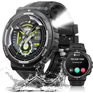 Reloj Inteligente Militar Hombre on Linterna LED Llamadas Bluetooth 1,53" HD Smartwatch 3ATM Impermeable con 100+ Modos Deportivos Pulsómetro, SpO2, Monitor de Sueño, Podómetro para Android iOS