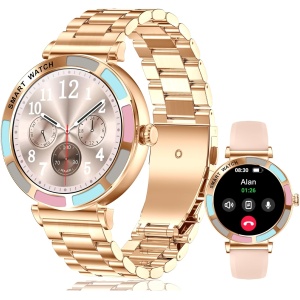 MiGuoLeyu Reloj Inteligente Mujer con Llamadas, 1,27" Smartwatch Mujer con Podómetro, Monitor Frecuencia Cardíaca, Monitor Sueño SpO2, Reloj Deportivo para iOS y Android/Rosegold