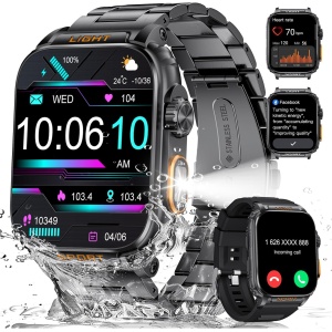 LIGE 2024 Reloj Inteligente Hombre,1.91" HD Smartwatch con LED Linterna, Llamadas Bluetooth,430mAh IP68 Impermeable Smartwatch Militar Hombre,100+ Modos Deportivos,Pulsómetro SpO2 Android iOS