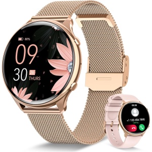 RUXINGX Reloj Inteligente Mujer con Llamada 5.3, Smartwatch Mujer Seguimiento del Periodo, 120+ Modos Deportes, Pulsómetro, SpO2, Monitor Sueño, Podómetro para Android iOS Oro, Regalo Mujer