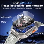 OUKITEL BT80 Reloj Inteligente Hombre, 2.13" AMOLED Smartwatch Militar con Llamadas Bluetooth, 5ATM Impermeable, 100+ Modos Deporte Pulsómetro Presión Arterial Monito de Sueño, Android iOS - Imagen 6