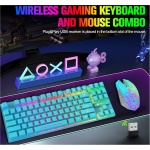 LexonElec Combinación de ratón y teclado inalámbrico para juegos, 87 teclas arcoíris retroiluminación LED batería recargable de 3800 mAh sensación mecánica ratón mudo impermeable RGB (azul) - Imagen 9