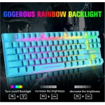 LexonElec Combinación de ratón y teclado inalámbrico para juegos, 87 teclas arcoíris retroiluminación LED batería recargable de 3800 mAh sensación mecánica ratón mudo impermeable RGB (azul) - Imagen 7