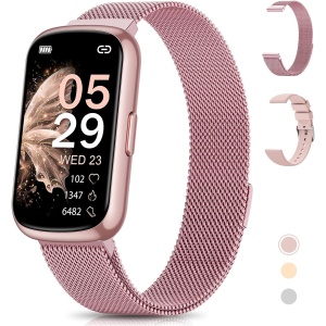 Sanorum Reloj Inteligente Mujer, 1.47'' Pulsera Inteligente Mujer con 2 Correas, IP68, Función Femenina, Pulsómetro, SpO2, Sueño, 24 Modos Deportivos, Podómetro Smartwatch Mujer para iOS Android Rosa