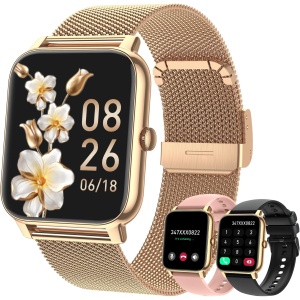 Reloj Inteligente Mujer Hombre Smartwatch con Llamadas: Oro Bluetooth Impermeable Smart Watch Deportivo Pulsera Pulsómetro Monitor de Sueño Digital Actividad Fitness Tracker para iPhone Android