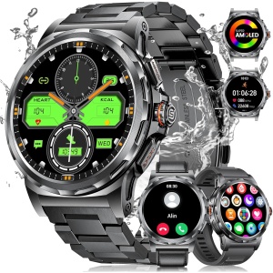 LIGE Reloj Inteligente Hombres para Android iOS, 3 Correa,1,43'' Smartwatch Hombre con Frecuencia Cardíaca, SpO2, Monitor de Sueño, 120+ Modos Deportivos, 5ATM Impermeable Negro Reloj Inteligente