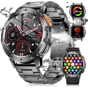 FOXBOX Reloj Inteligente Hombre, 1.43" AMOLED Smartwatch con LED Linterna para Android iOS, IP68 Impermeable, 24H Frecuencia Cardíaca, Llamadas Bluetooth, 300+ Watch Faces,110+ Deportes Smart Watch