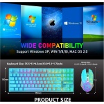 LexonElec Combinación de ratón y teclado inalámbrico para juegos, 87 teclas arcoíris retroiluminación LED batería recargable de 3800 mAh sensación mecánica ratón mudo impermeable RGB (azul) - Imagen 8