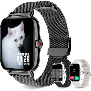 Iaret Reloj Inteligente Hombre Mujer con Llamadas, Smartwatch Mujer Hombre 3 Correas, 1,69" Pulsera Actividad Presión Arterial Ritmo Cardíaco Oxígeno Sanguíneo Monitor Sueño, Android iPhone, Negro
