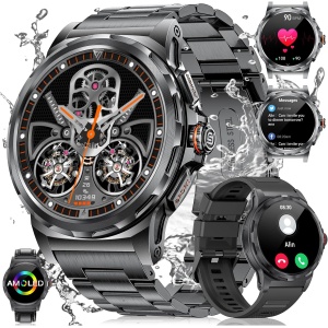 LIGE Reloj Inteligente Hombre Militar, 1,43'' AMOLED Smartwatch con Llamadas y Asistente Voz, 3 Correas, Pulsómetro/Monitor de Sueño/Podómetro, 129 Modos Deportivos Smart Watch Android iOS, SML6-L