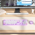 SOLIDEE combo de ratón y teclado inalámbricos,104 teclas teclado estilo máquina de escribir,2.4GHz Teclado de Máquina de Escribir de Teclas Redondas con Teclado Numérico(Americano QWERTY)(Bear Purple) - Imagen 3