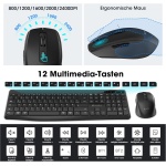 KOORUI Teclado y ratón, inalámbrico, recargable, silencioso, con diseño alemán QWERTZ con 12 teclas de función, teclado de 2,4 GHz, juego de ratón para Windows, MacOS, Linux, negro - Imagen 2