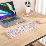 SOLIDEE Combo de ratón y Teclado inalámbricos,104 Teclas Teclado Estilo máquina de Escribir,2.4GHz Teclado de Máquina de Escribir de Teclas Redondas con Teclado Numérico(Americano QWERTY)(Mixed Pink) - Imagen 2