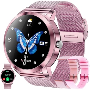 LWEARKD Reloj Inteligente Mujer con Recibir y Contestar Llamadas, 1,09" Smartwatch Deportivo con Pulsómetro, 3 Pulseras, Monitor de Sueño y Caloría para Xiaomi Samsung Huawei Android iOS (Rosa)