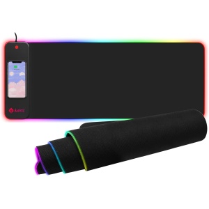 Alfombrilla de ratón RGB para juegos con carga inalámbrica rápida de 15 W, AURTEC extra grande impermeable y antideslizante, base de goma para ratón y teclado con 10 modos de iluminación, PC, Mac
